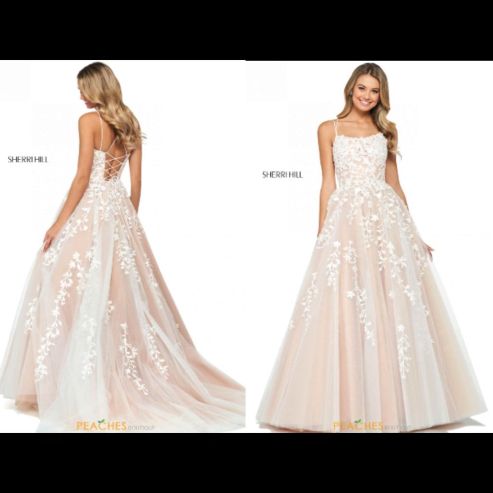 Sherri Hill, Ivory Ball Gown, Lace & Rhinestones